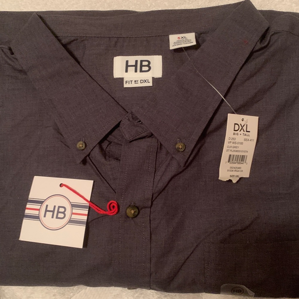 HARBOR BAY Big & Tall Dark Grey Long Sleeve Button Shirt 5XL NWT.